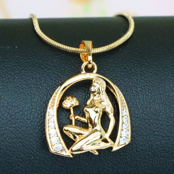 "Zodiac-Inspired Rose Gold Pendant with Elegant Female Figure, XPPT1260 - Picture 1 of 12